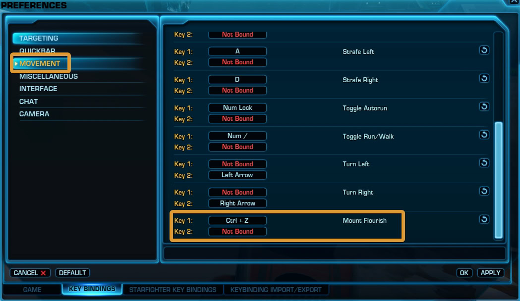 How to activate the Mount Flourish feature in SWTOR