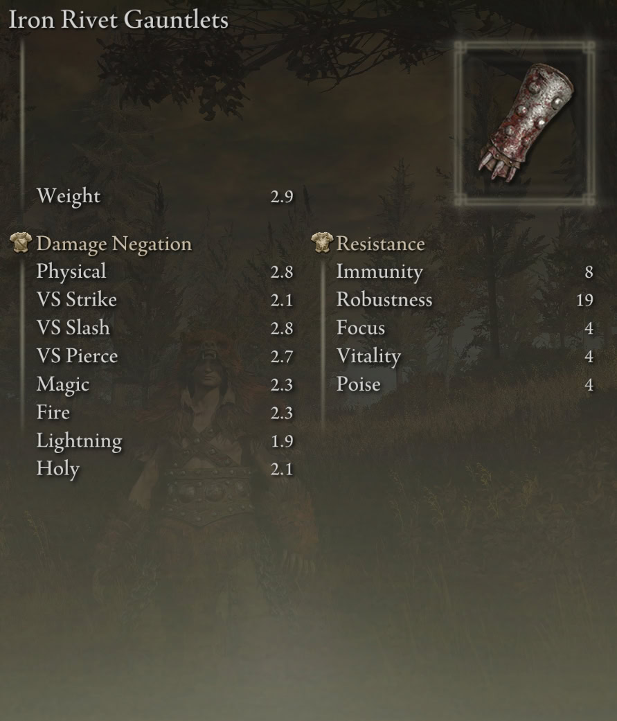 Iron Rivet Gauntlets Stats