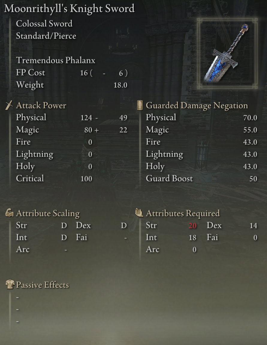Moonrithyll's Knight Sword stats