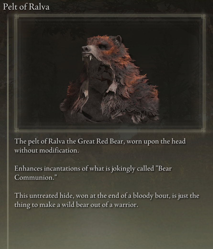 Pelt of Ralva Description (Red Bear Set additional item)
