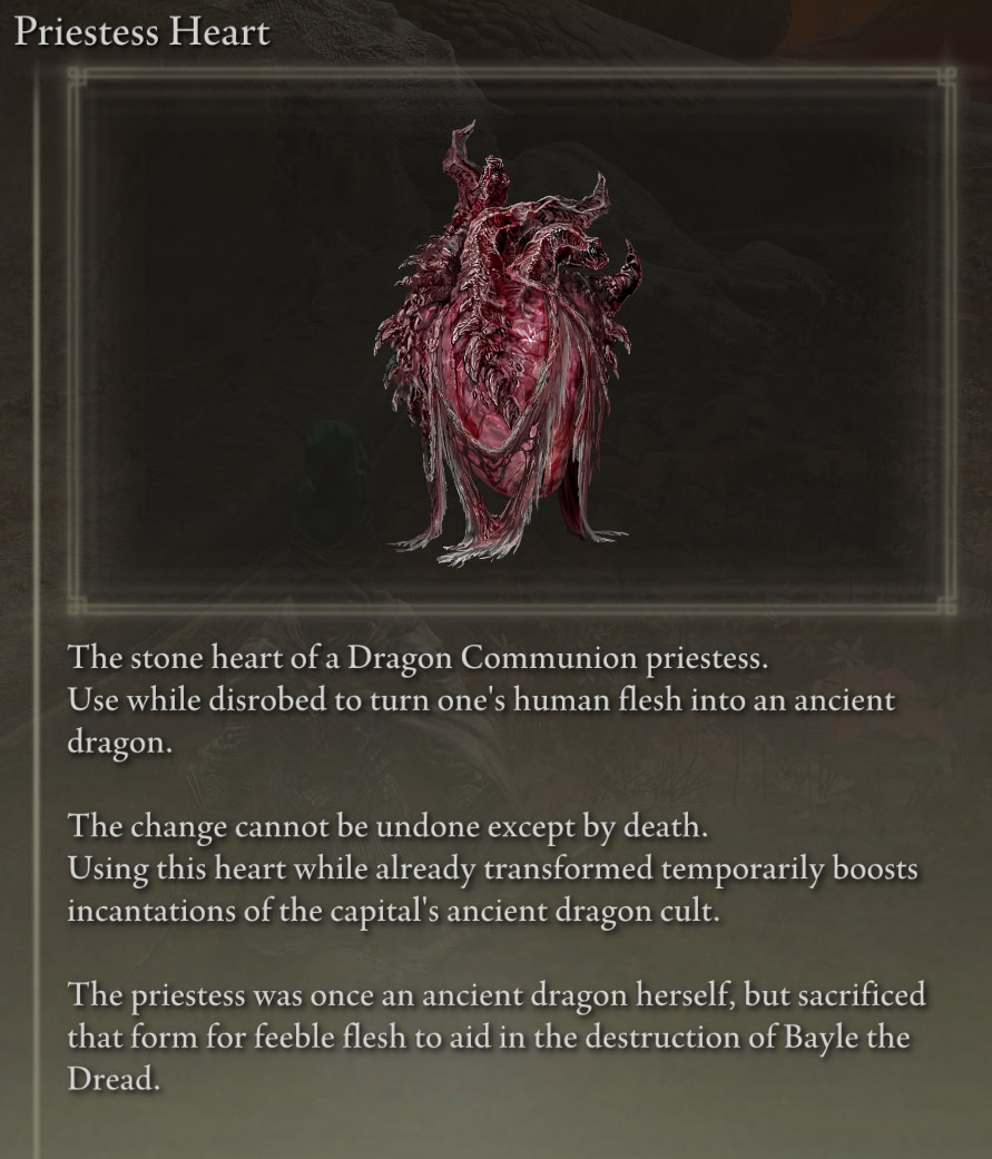 Priestess Heart - item description in Shadow of the Erdtree, Elden Ring