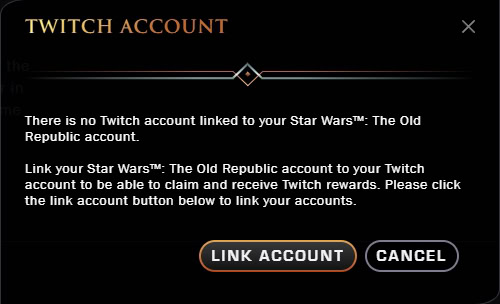 SWTOR Link to Twitch Account Guide Link Account Prompt