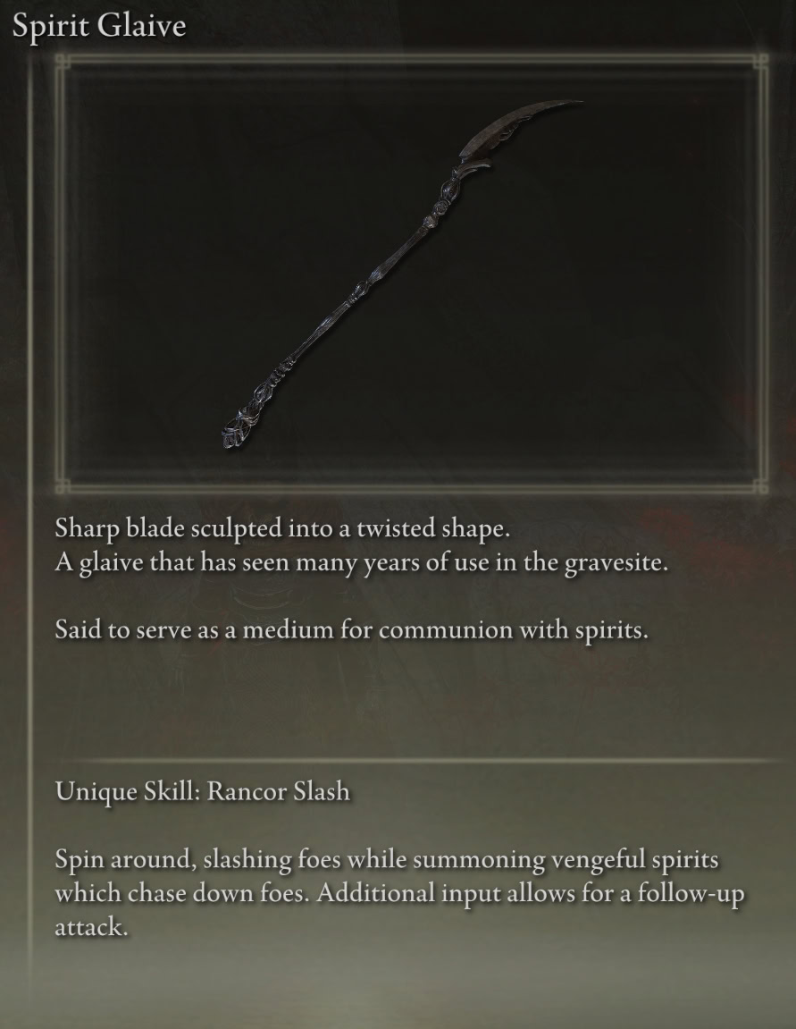 Spirit Glave - Item Description and Lore from Elden Ring