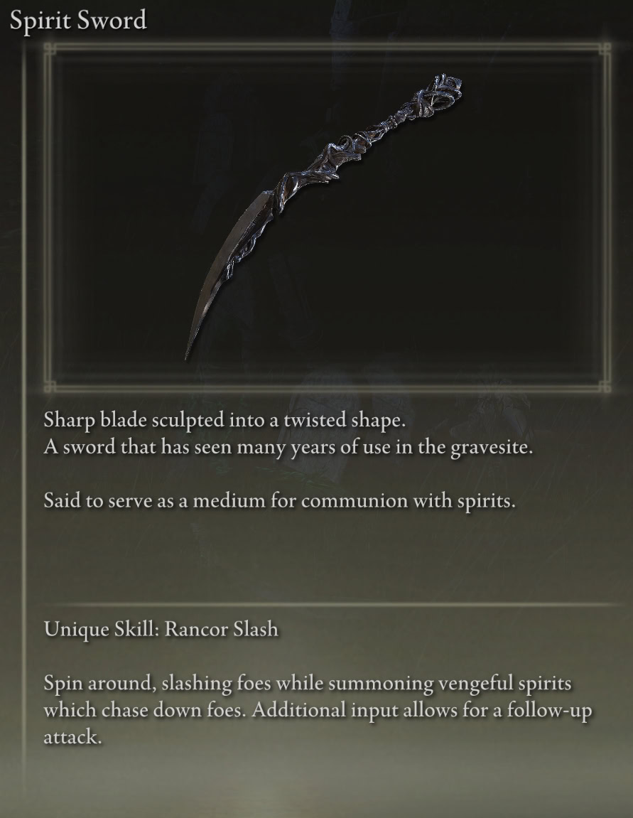 Spirit Sword - Item Description and Lore from Elden Ring