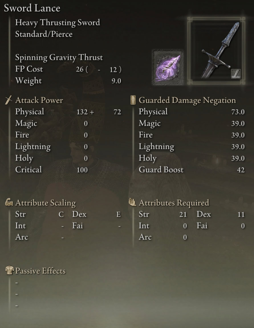 Sword Lance stats