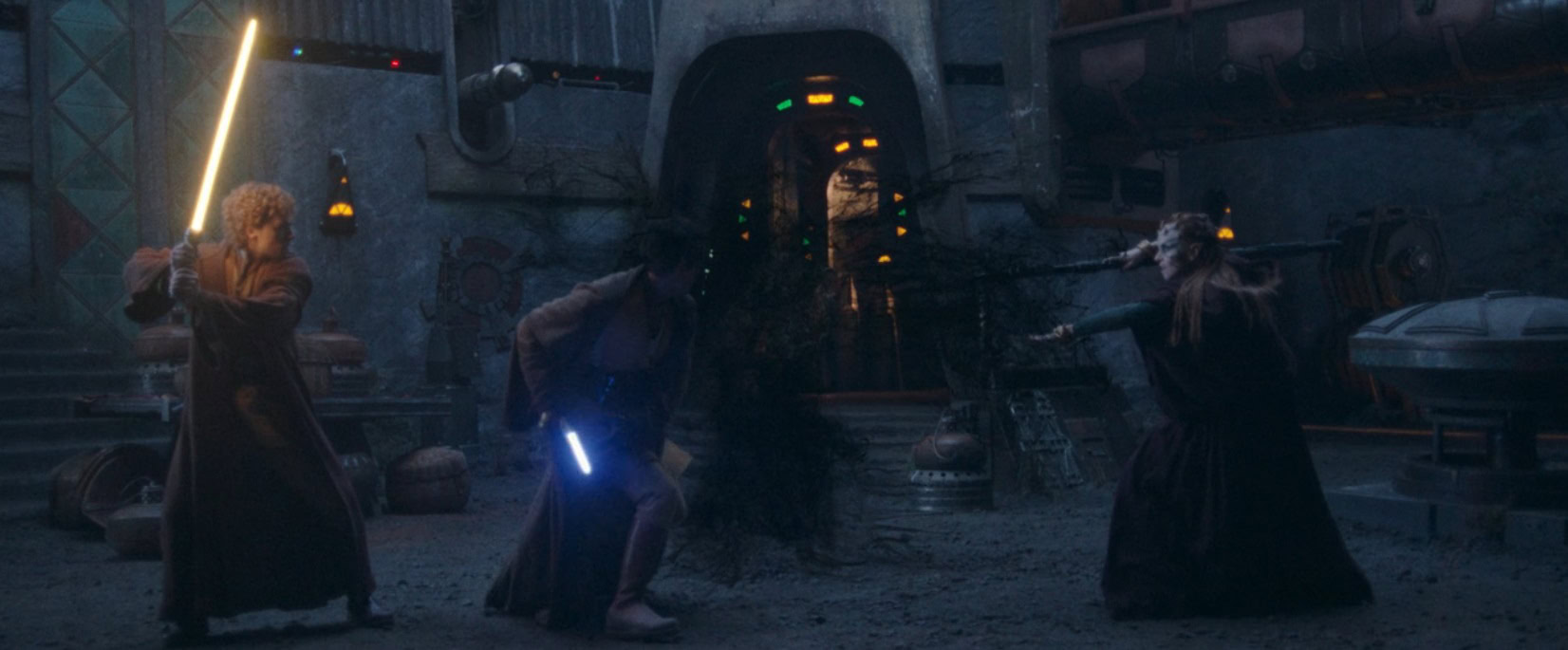 Mother Koril fights Master Sol and Torbin in the witches' fort on Brendok in The Acolyte Episode 7