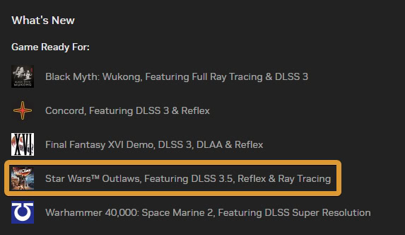 Nvidia Star Wars Outlaws dedicated GPU game drivers