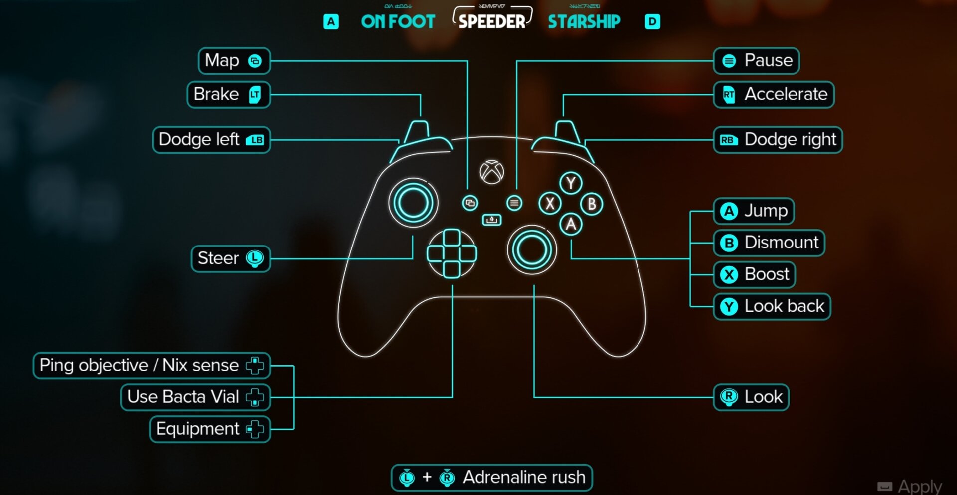 Star Wars Outlaws Speeder Xbox controls layout