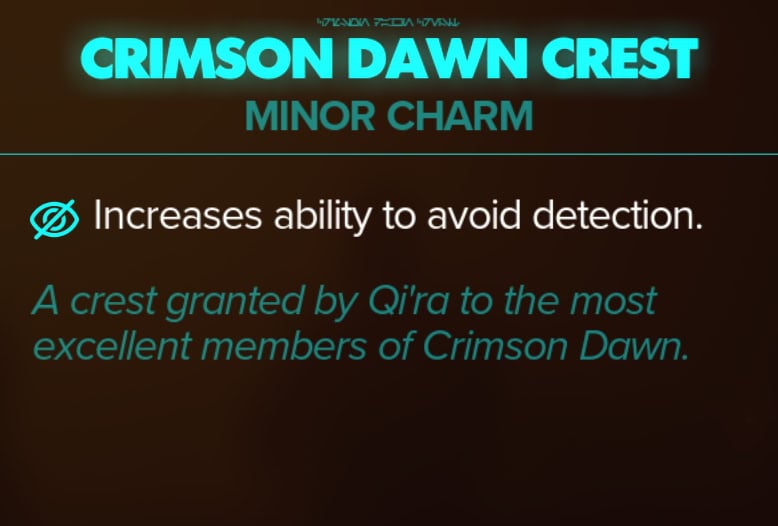 Crimson Dawn Crest Stats - Minor Charm in Star Wars Outlaws
