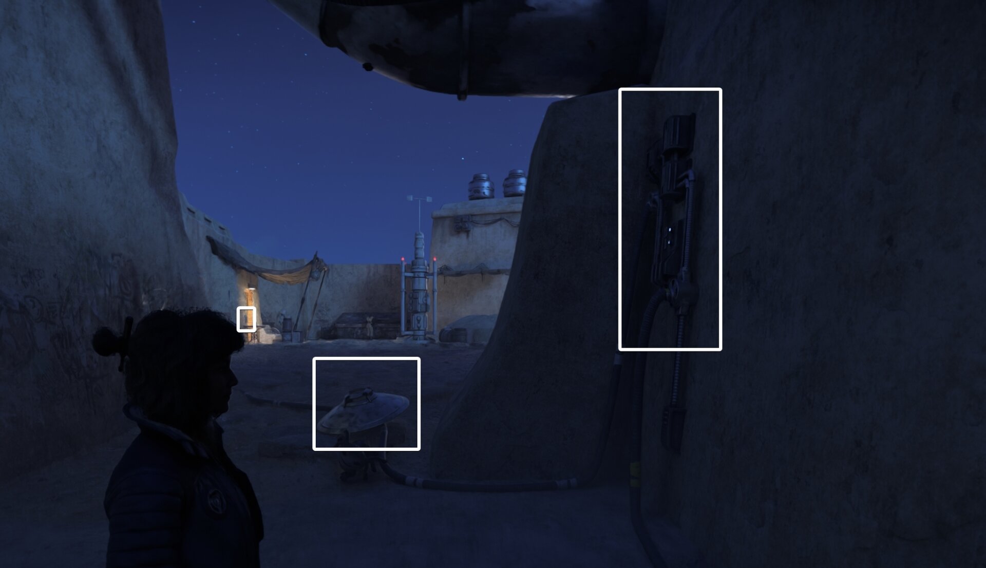 Electrical Panel with the lamp object next to it and Door panel in the distance - How to access the Mos Eisley Outskirts Treasure