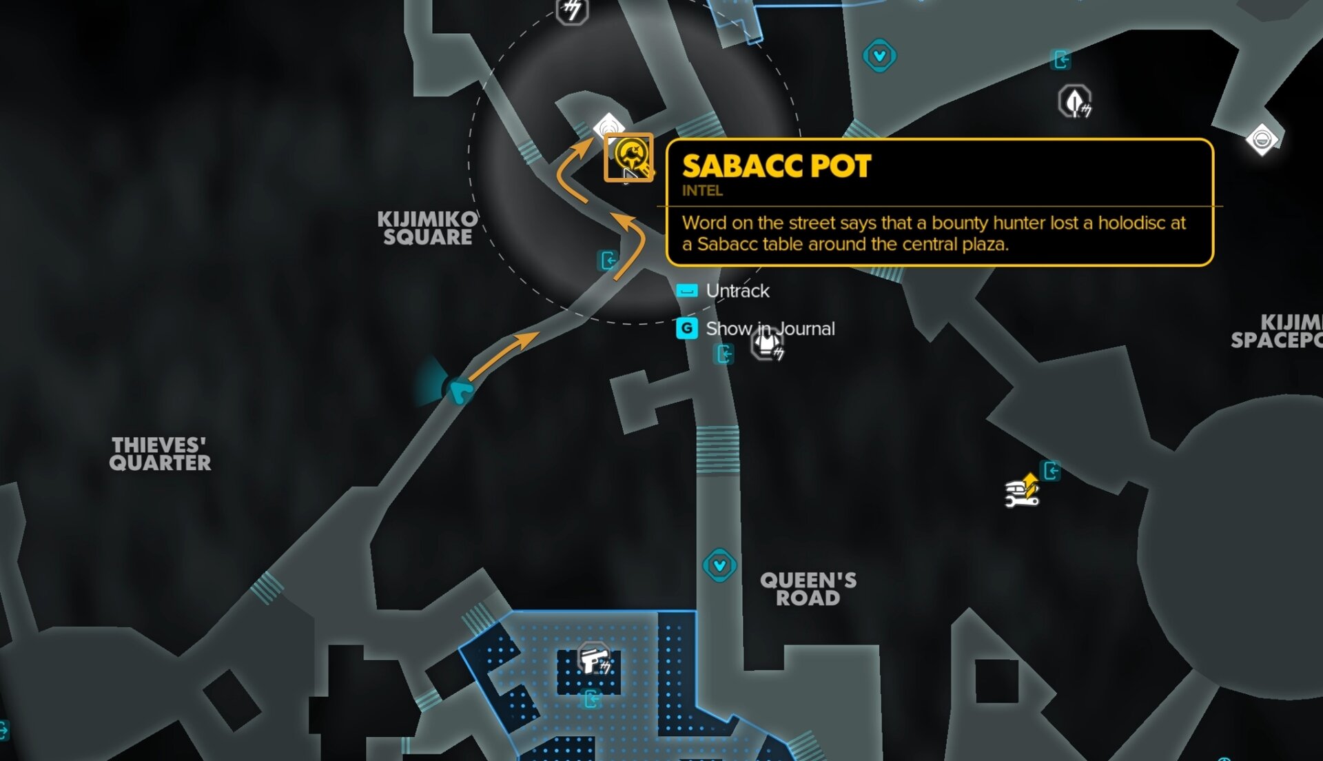 Entrance to the Sabacc table where the holodisc is - Map