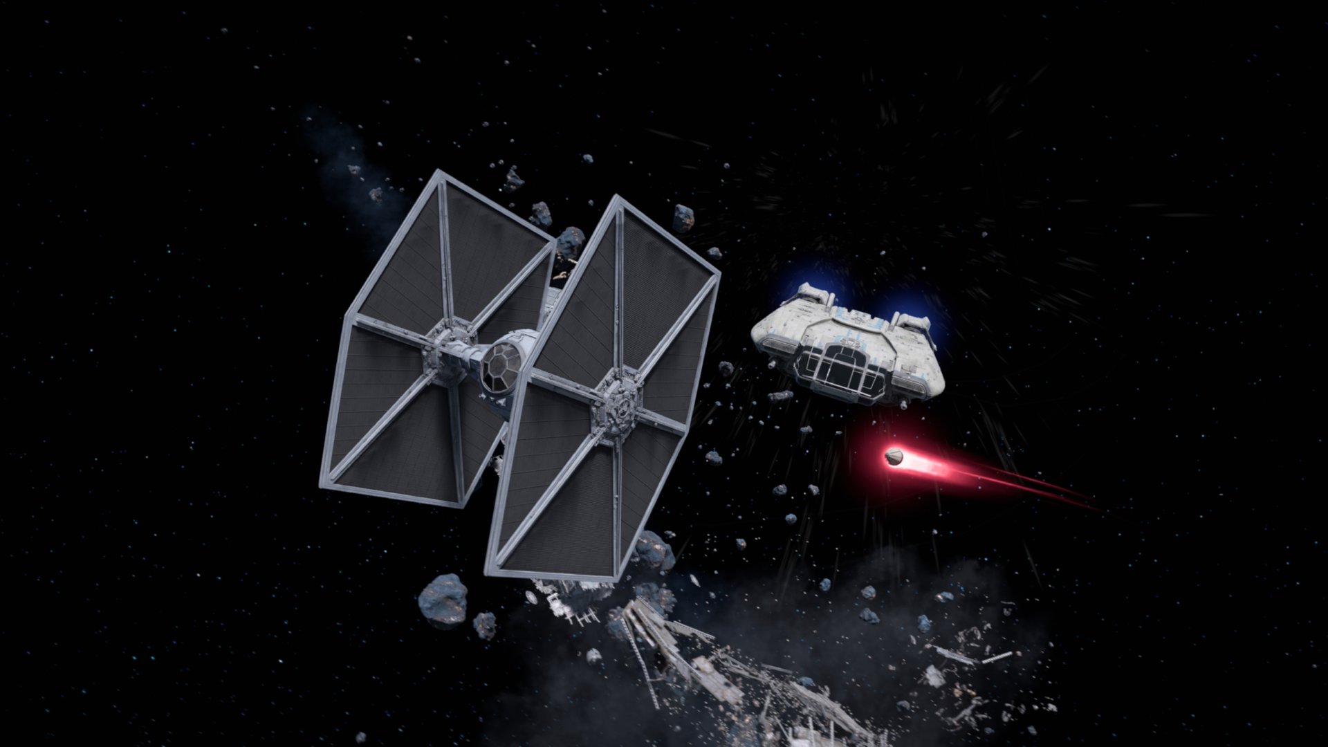 Using Torpedoes with the Trailblazer to shoot a TIE Fighter, gameplay from Star Wars Outlaws