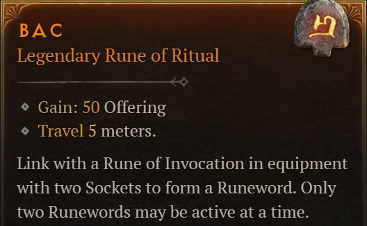  - Legendary Rune of Ritual - item description from Diablo IV Vessel of Hatred