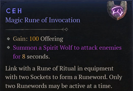 Ceh - Magic Rune of Invocation - item description from Diablo IV Vessel of Hatred