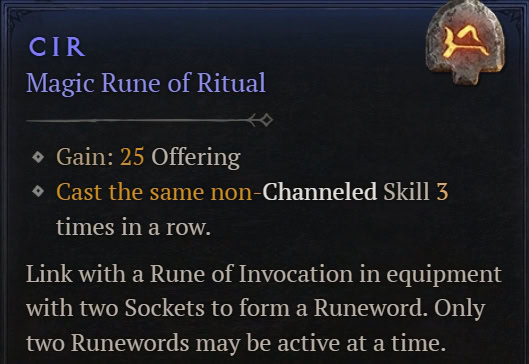 CIR - Magic Rune of Ritual description from Diablo IV Vessel of Hatred Update 2.0