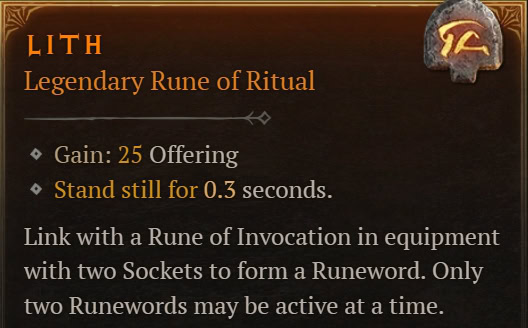 Lith - Legendary Rune of Ritual  item description from Diablo IV Vessel of Hatred