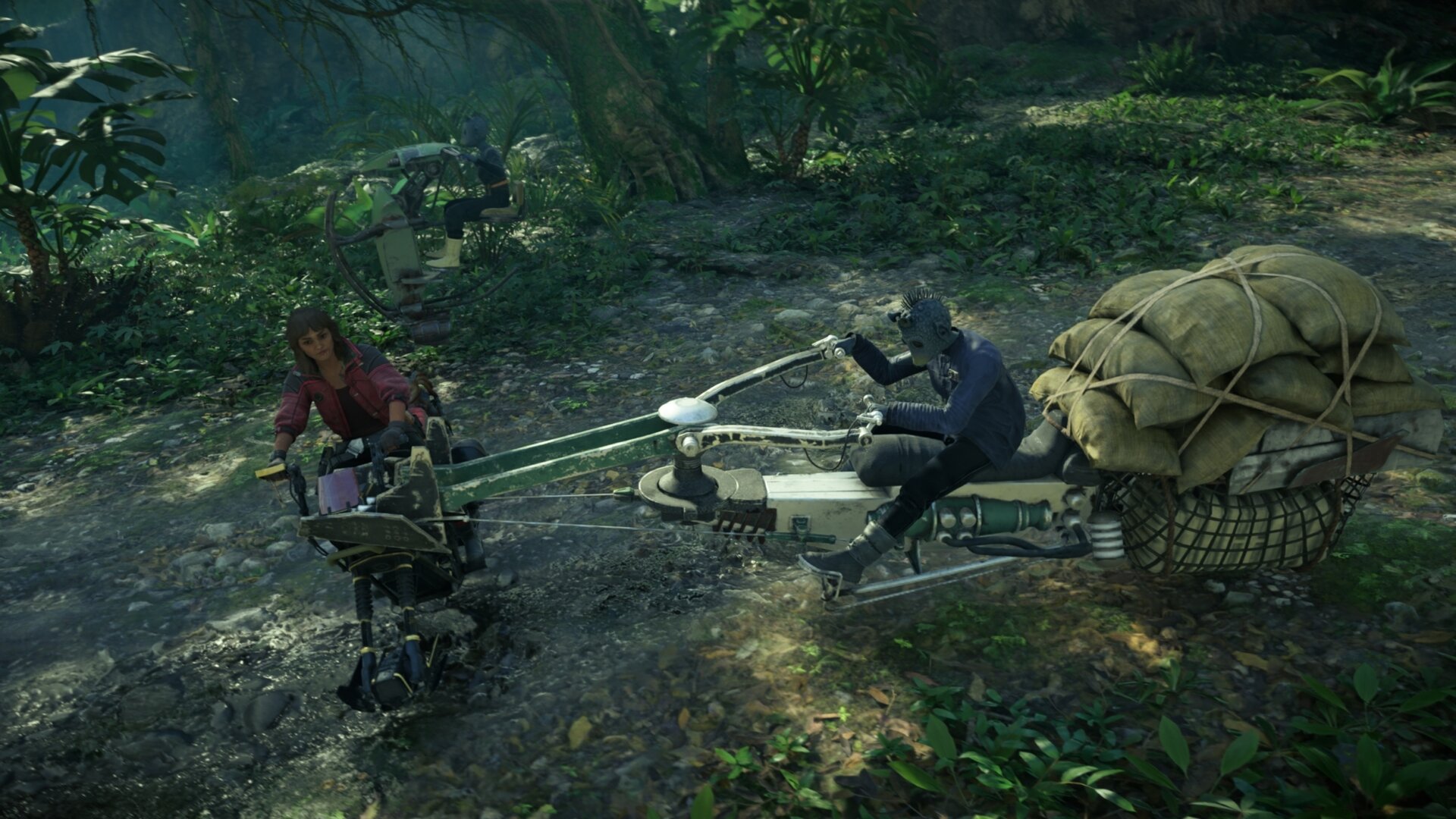 Kay crashing into an NPC's speeder on Akiva