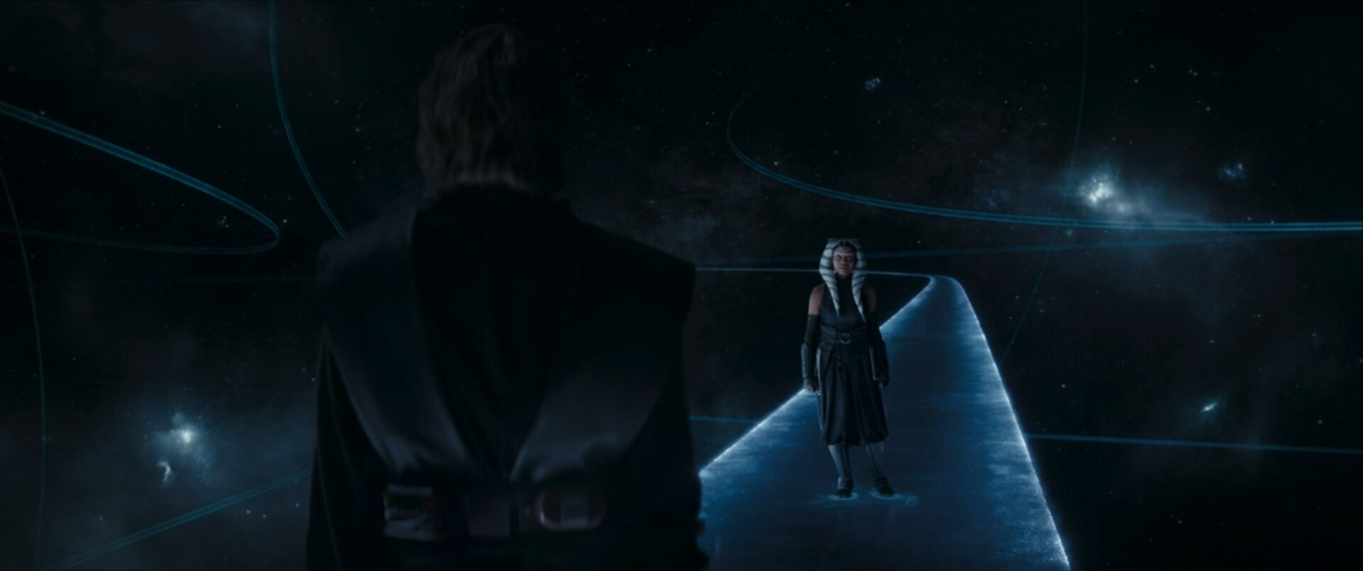 Anakin and Ahsoka facing one another in the World Between Worlds, from Season 1 Episode 5 of Ahsoka