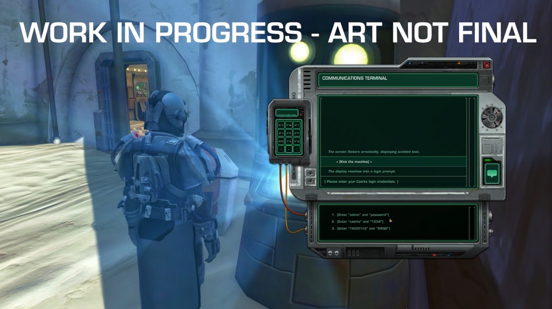 example of using the Comlink to interact with a terminal as part of a mission in SWTOR 7.6