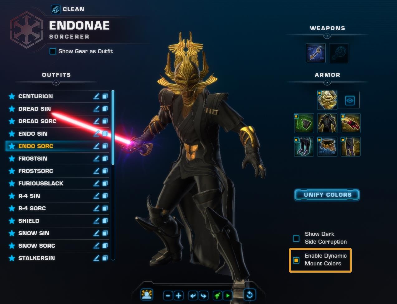Dynamic Mount Colors setting in SWTOR