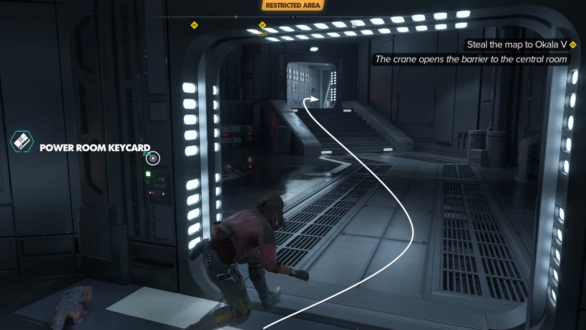 Go up the stairs and into the door on the right