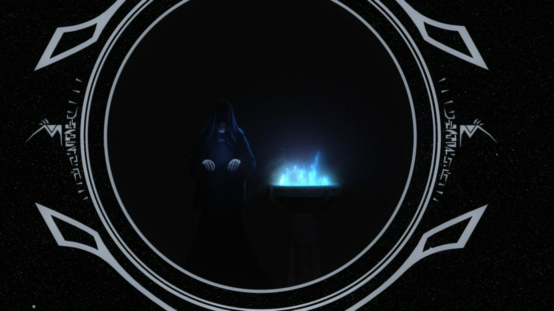 Emperor Palpatine appearing in a portal in the World Between Worlds, a scene from Star Wars Rebels