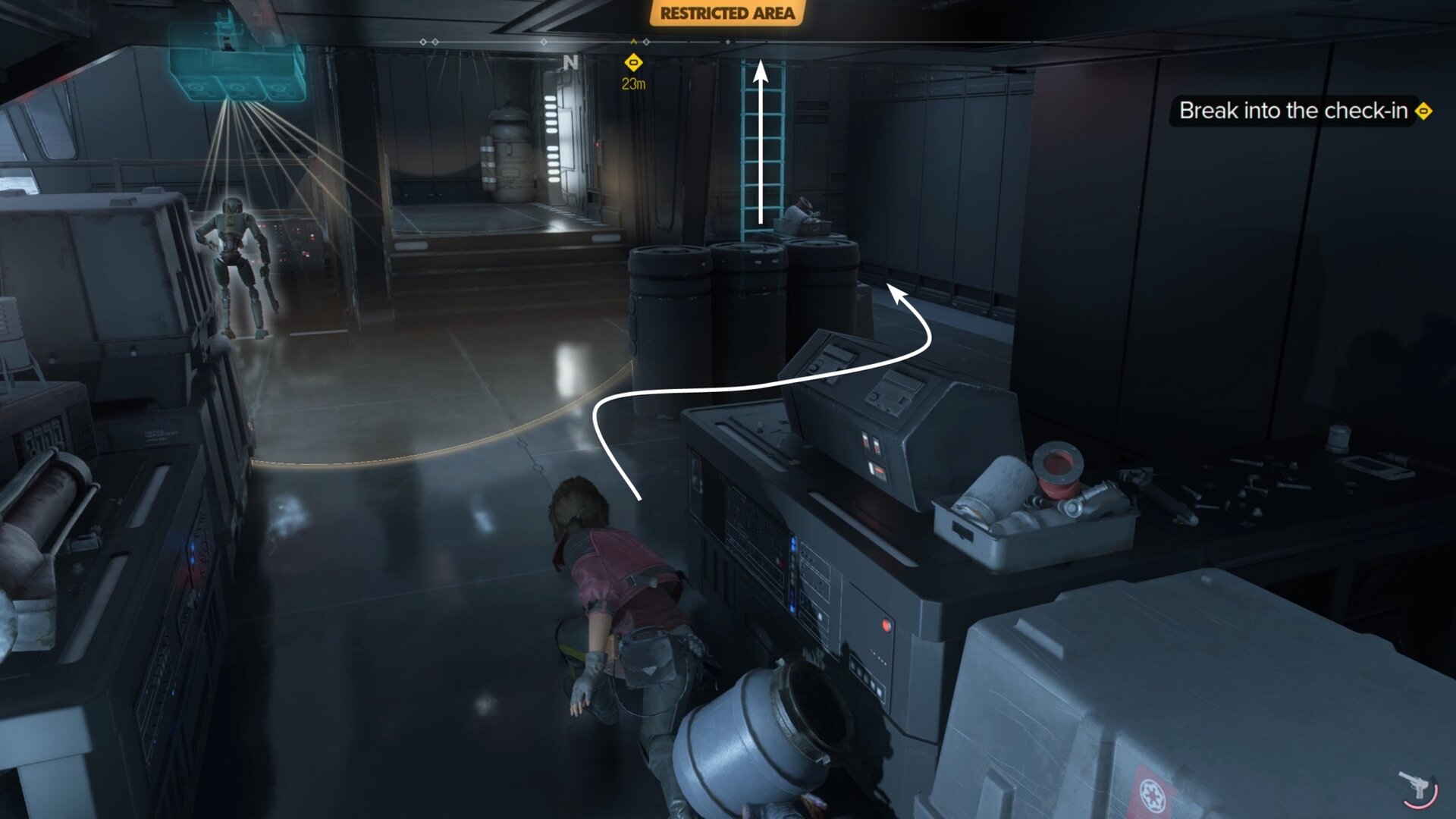 Reach the north ladder, Thorden's compound