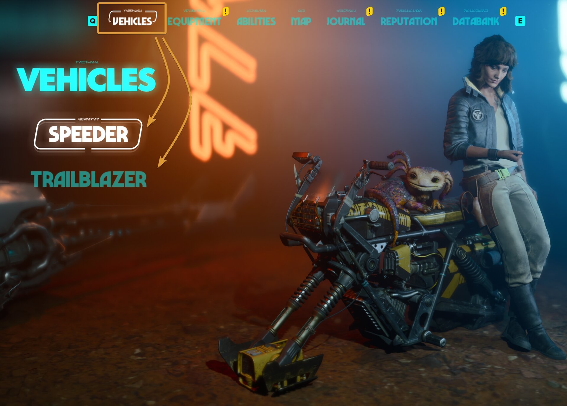 Star Wars Outlaws Vehicles Menu Screen