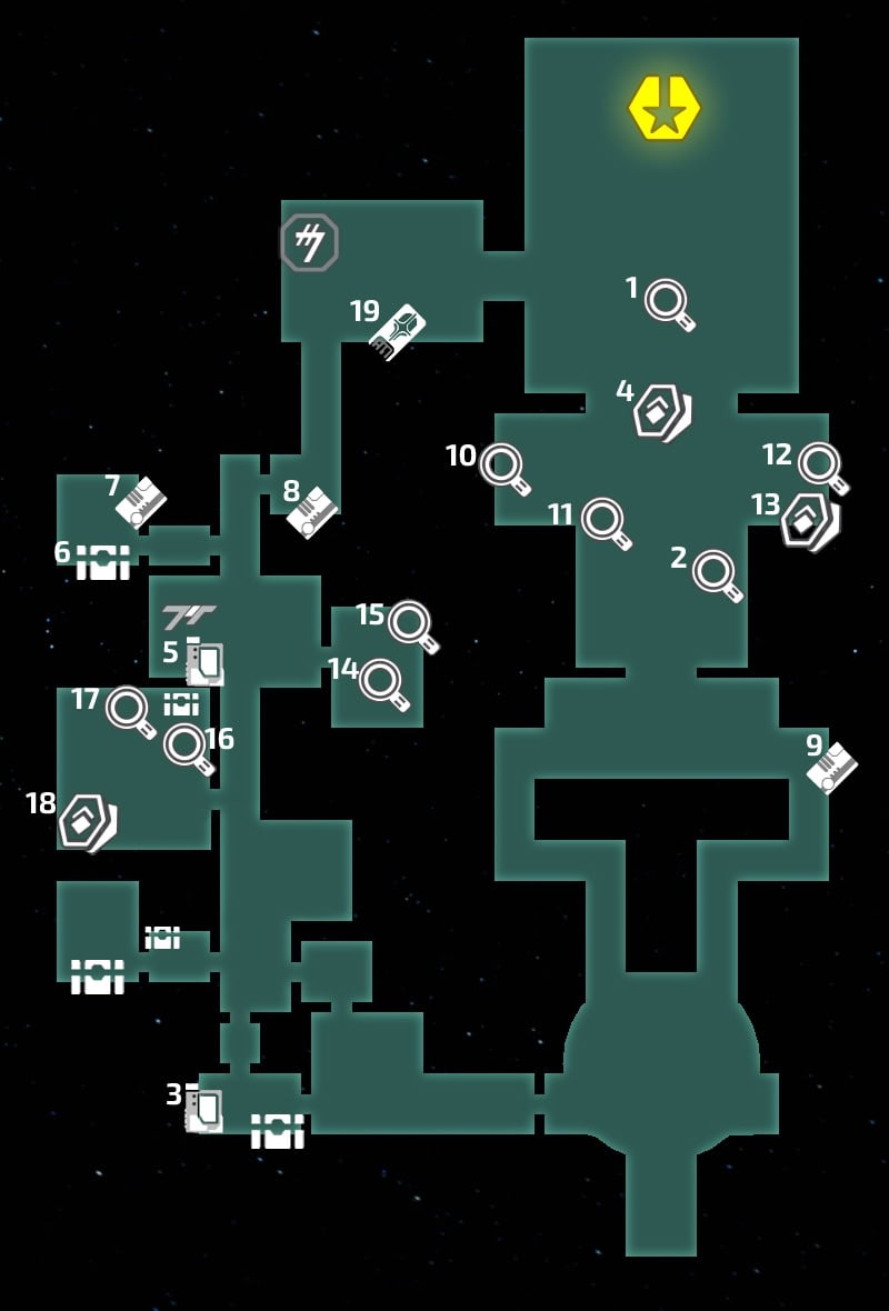 Map of the area with markers for everything you can interact with during the quest