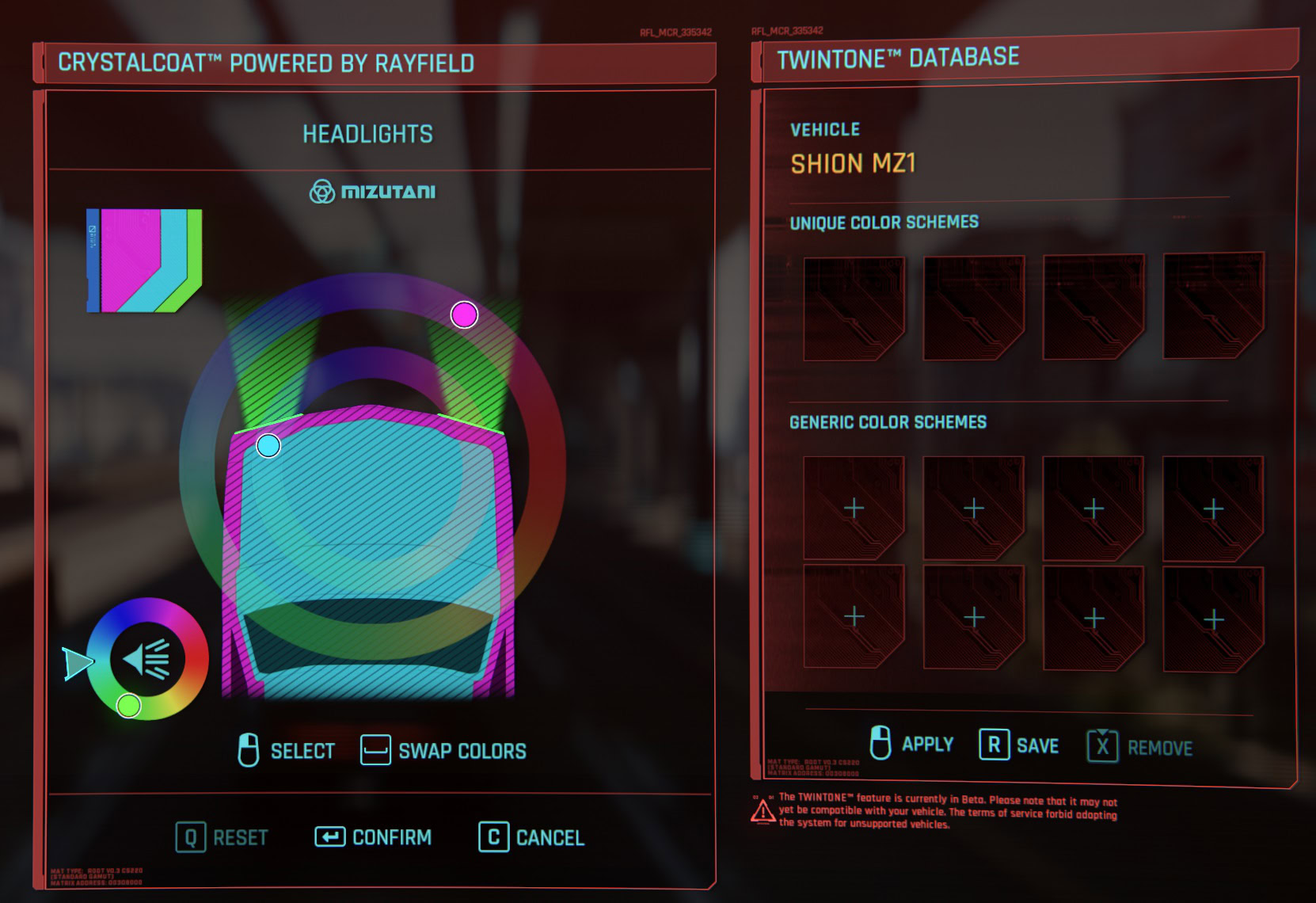Cyberpunk 2077 Crystaslcoat choices