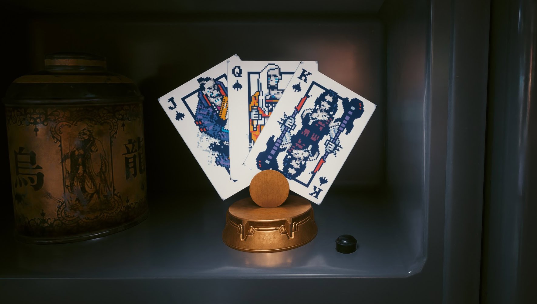 Cyberpunk 2077 Balatro Statue Decoration in V's apartment