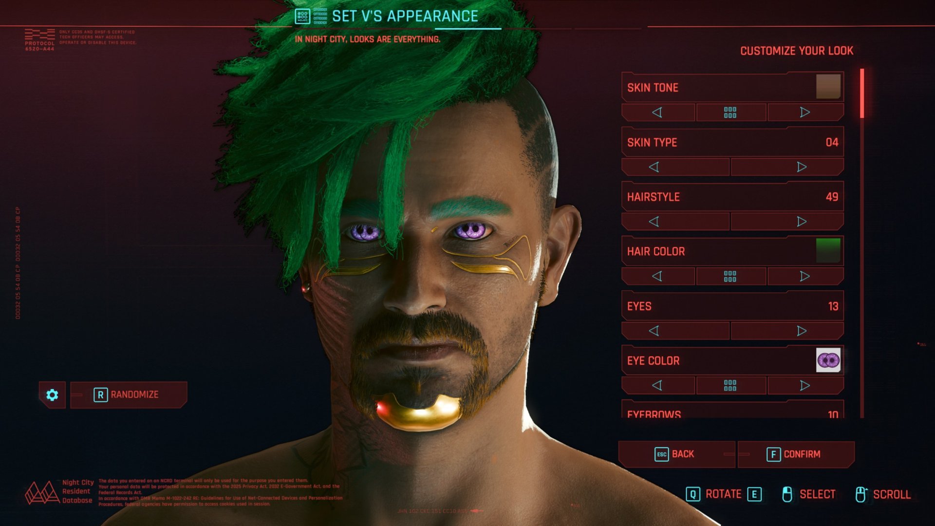 Cyberpunk 2077 randomized character