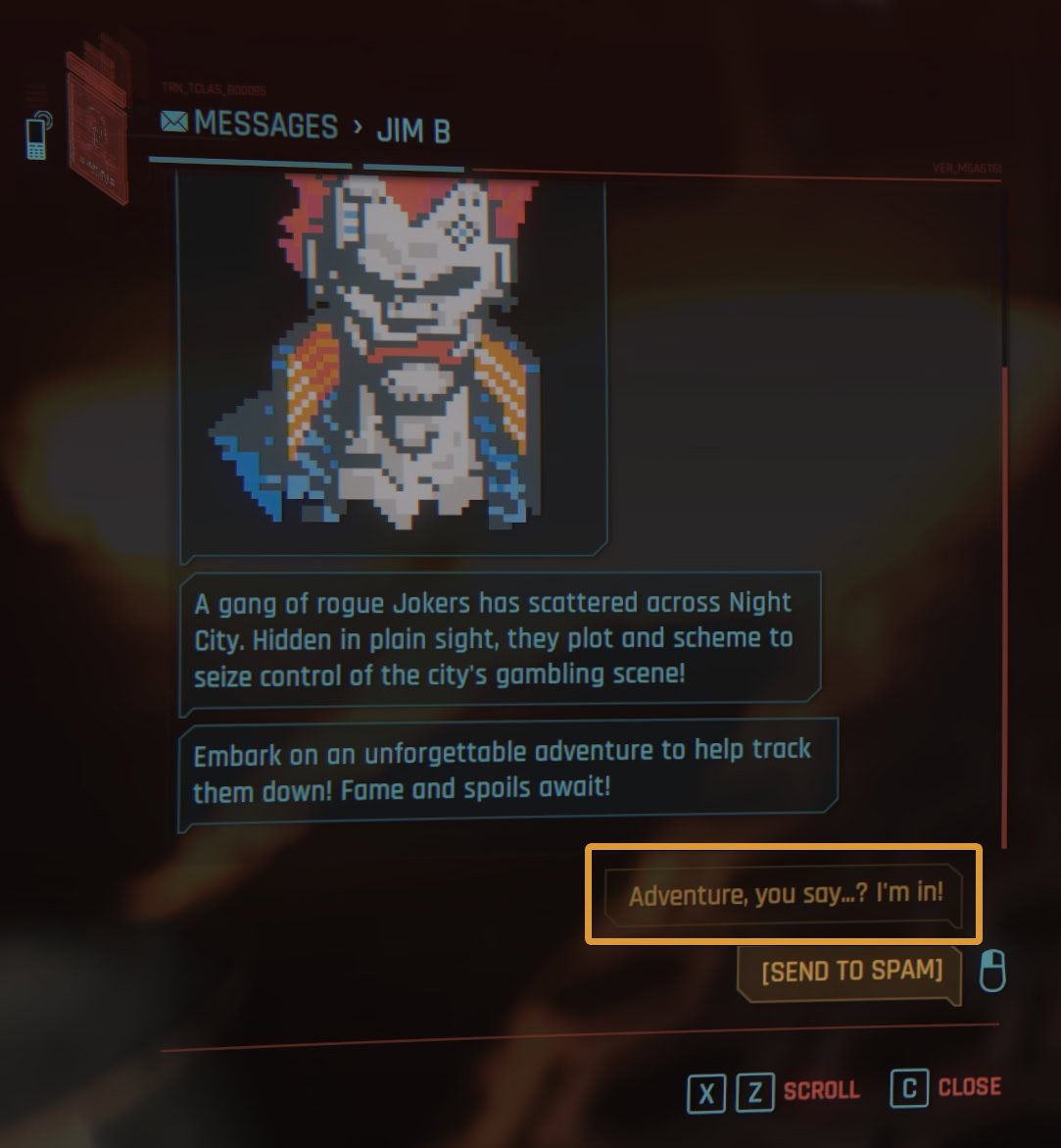Jim B Message in Cyberpunk 2077 Update 2.2