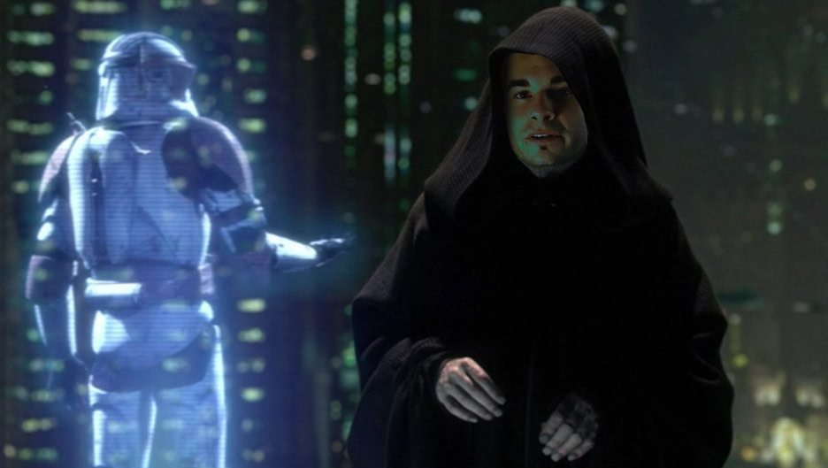 Pictured: Supreme Chancellor Musco executing Order Namety-Six, December 10th, 2024 ABY colorized (a collage made as a joke)