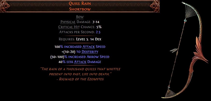POE2 - Leveling Unique Quill Rain stats