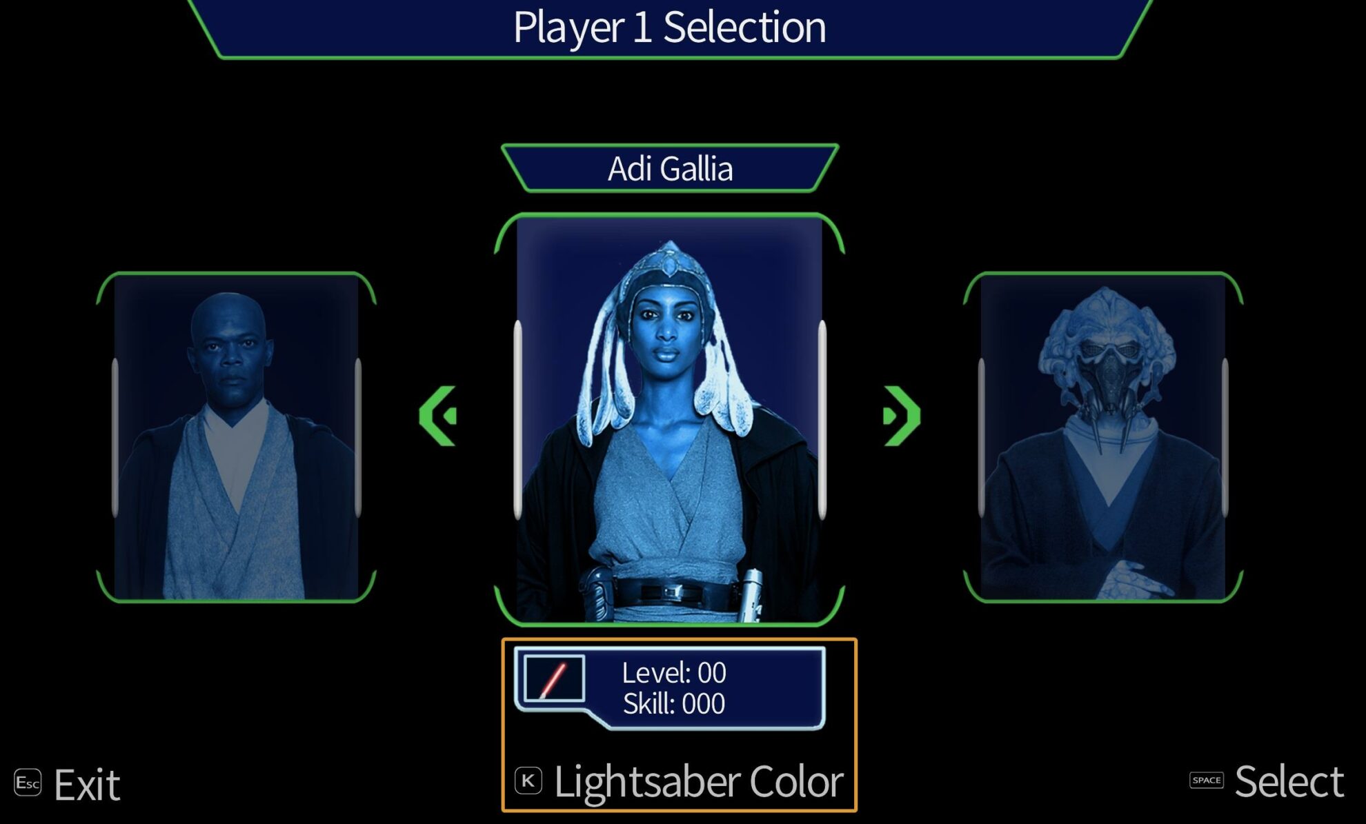 Lightsaber color selection