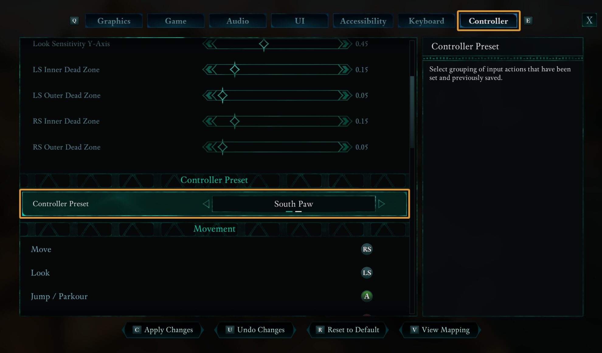 Avowed Controller Preset setting