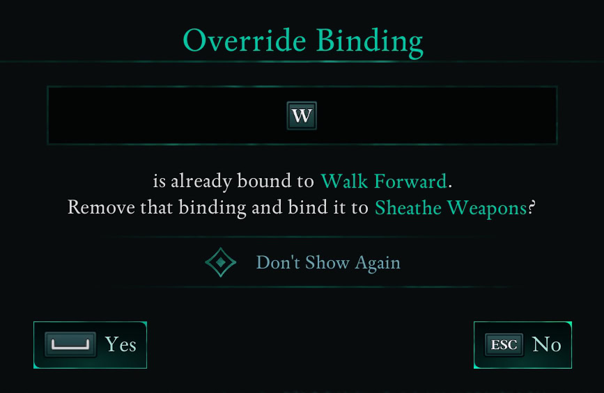 Avowed OIverride Binding warning message