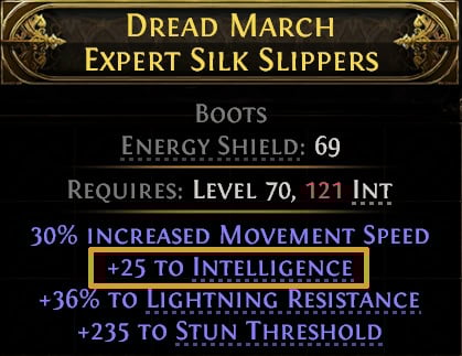 POE2 - Intelligence Boots Example Highlight