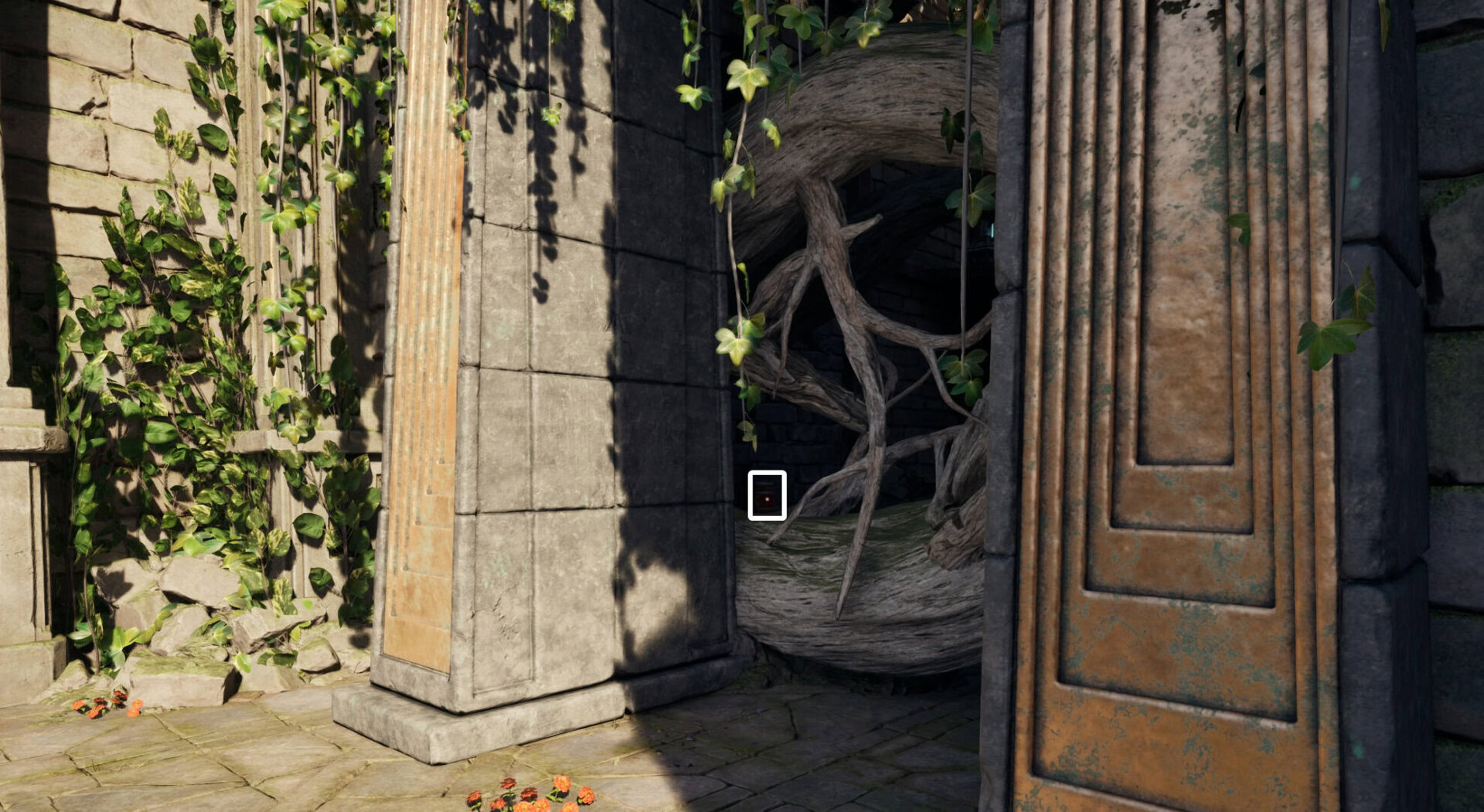 Shoot the barrels to open up a hole in the wall