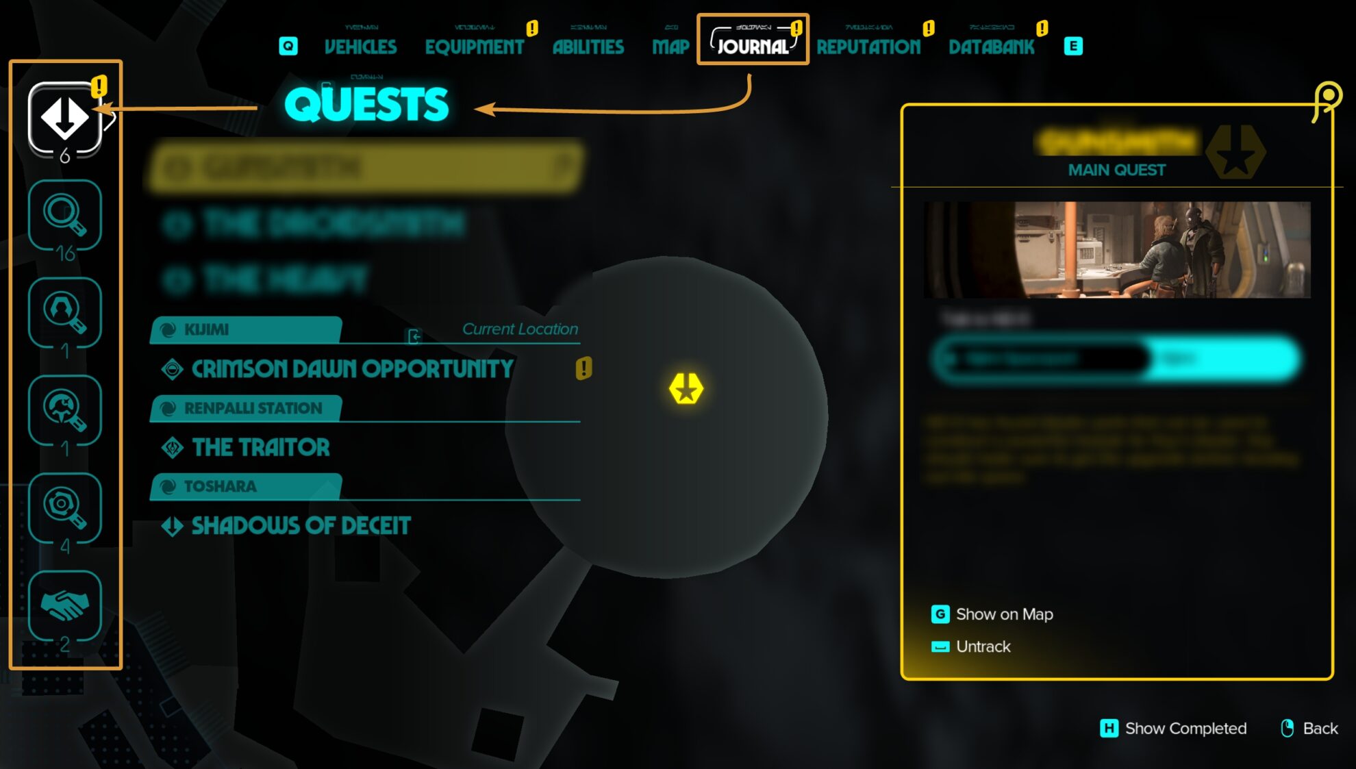 Star Wars Outlaws Journal Tab Overview
