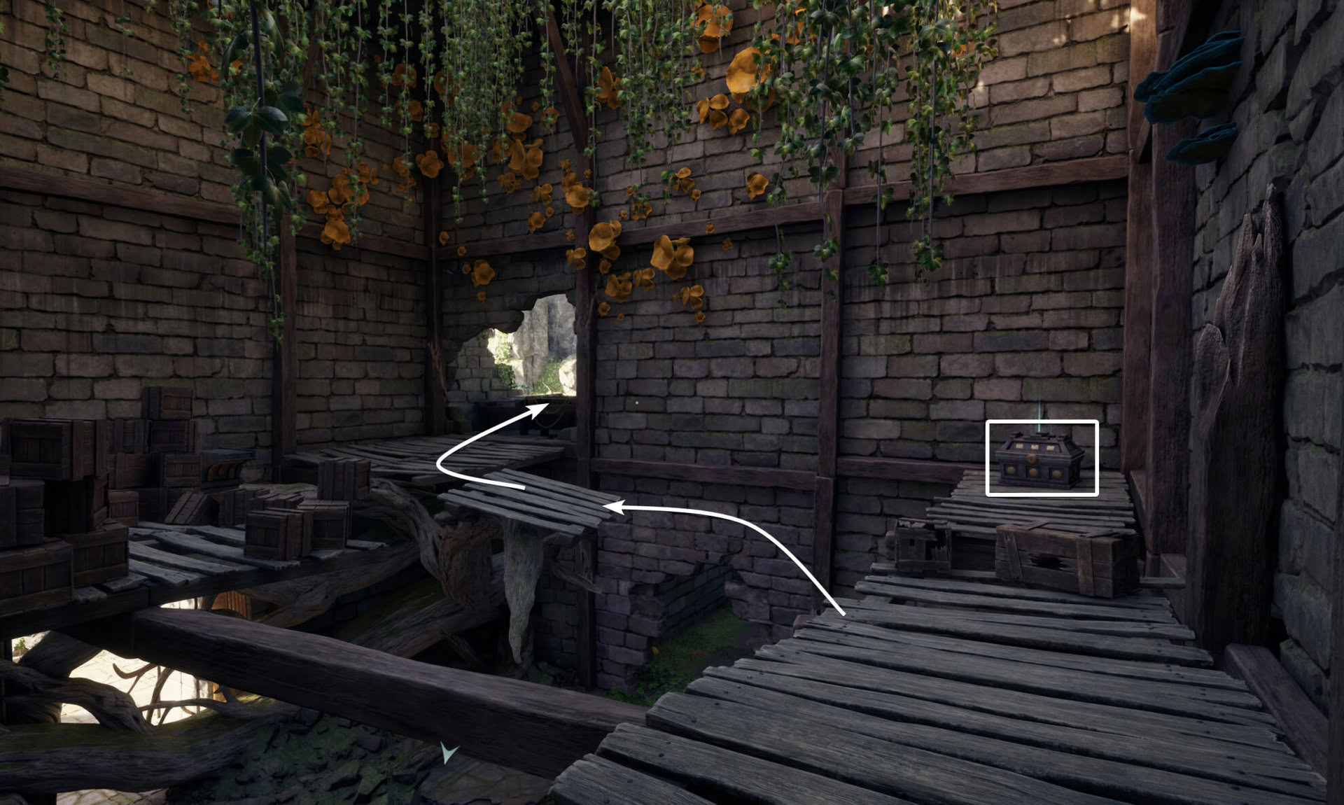 Treasure chest and path to the totem fragment