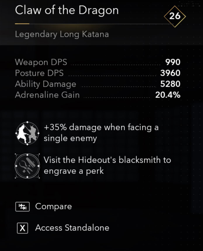 Claw of the Dragon Long Katana Stats