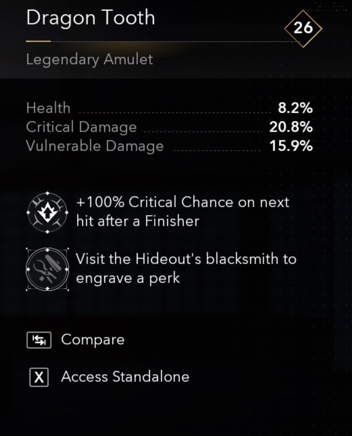 Dragon Tooth Amulet Stats