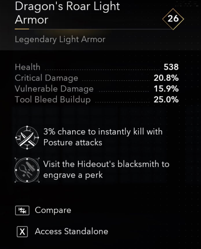 Dragon's Roar Light Armor Stats