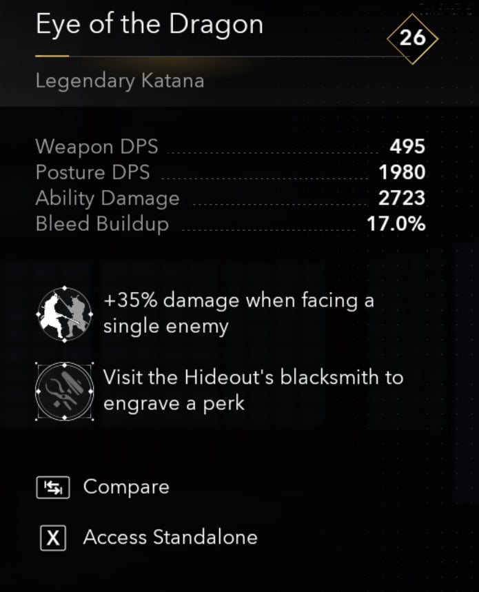 Eye of the Dragon Katana Stats