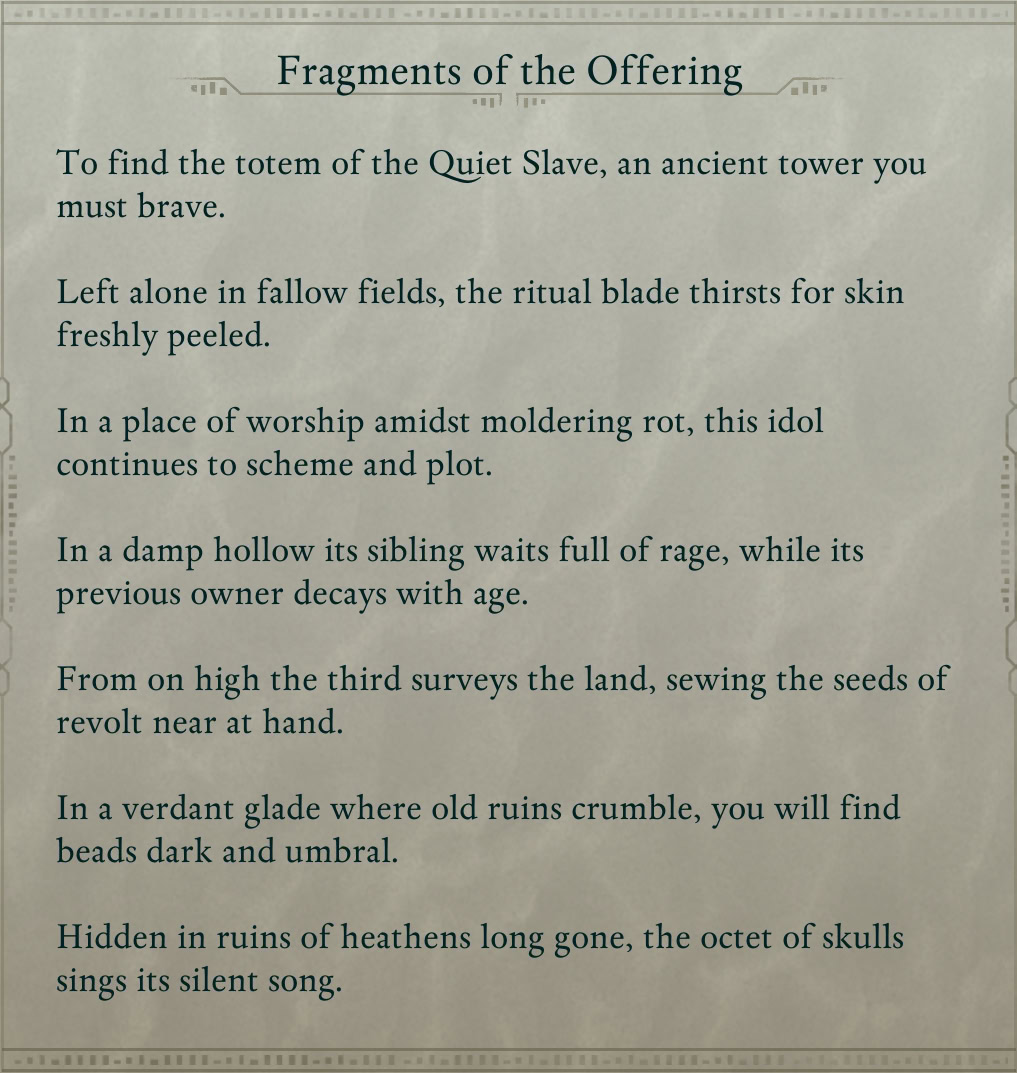 Fragments of the Offering Clues