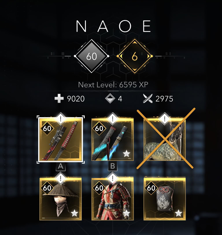 Inventory screen with all gear slots equipped with Legendary Items