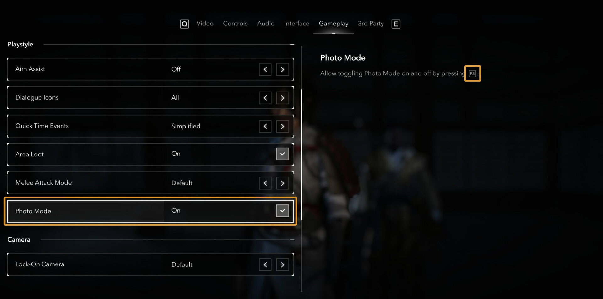 Photo Mode setting