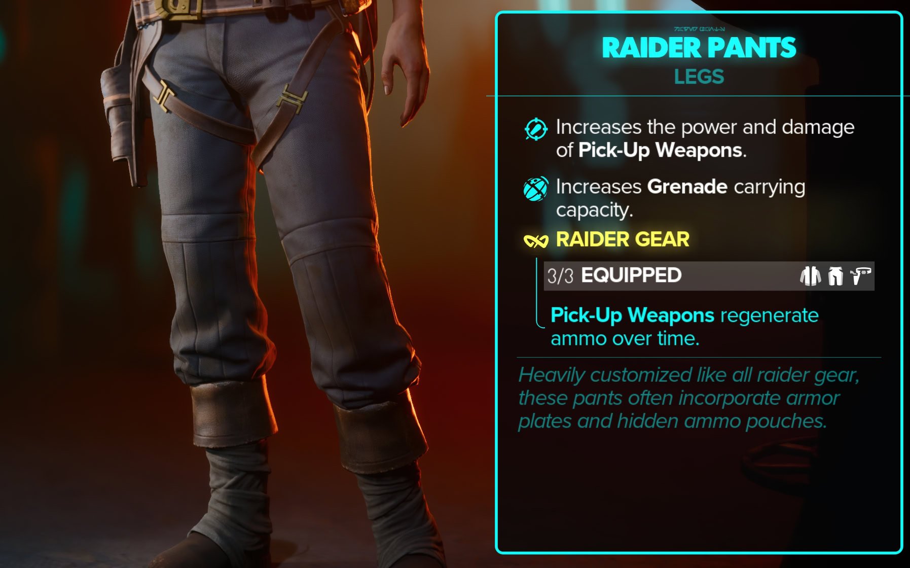 Raider Pants Stats with Preview